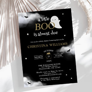 Invitación Little Boo Halloween Ghost Black Baby Shower