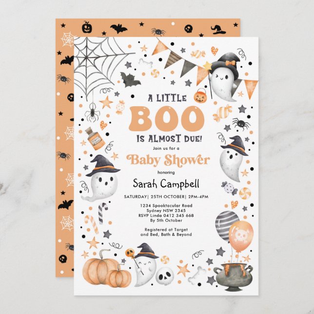 Invitación Little Boo Halloween Ghost Neutral Baby Shower (Anverso / Reverso)