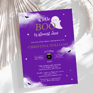 Invitación Little Boo Halloween Ghost Purple Baby Shower