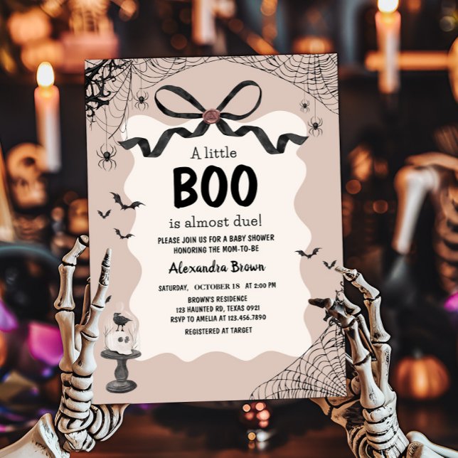 Invitación Little Boo Halloween Gothic Baby Shower (Black Bow Little Boo Halloween Gothic Baby Shower Invitation )