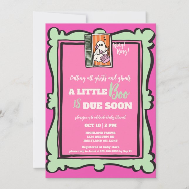 Invitación Little Boo llamando a todos los fantasmas Baby Sho (Anverso)