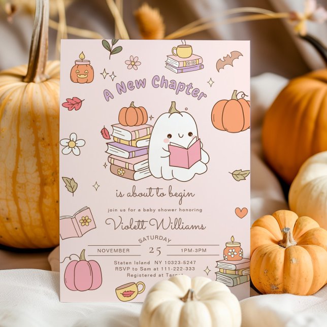 Invitación Little Boo New Chapter Pink Fall Baby Shower (Subido por el creador)