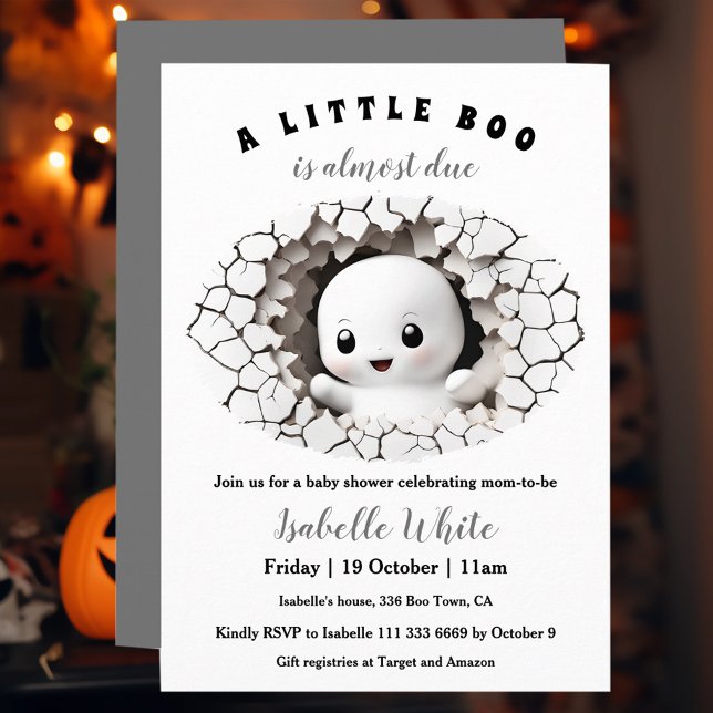 Invitación Little Boo Peeking Halloween Baby Shower (Little Boo Peeking Halloween Baby Shower Invitation)