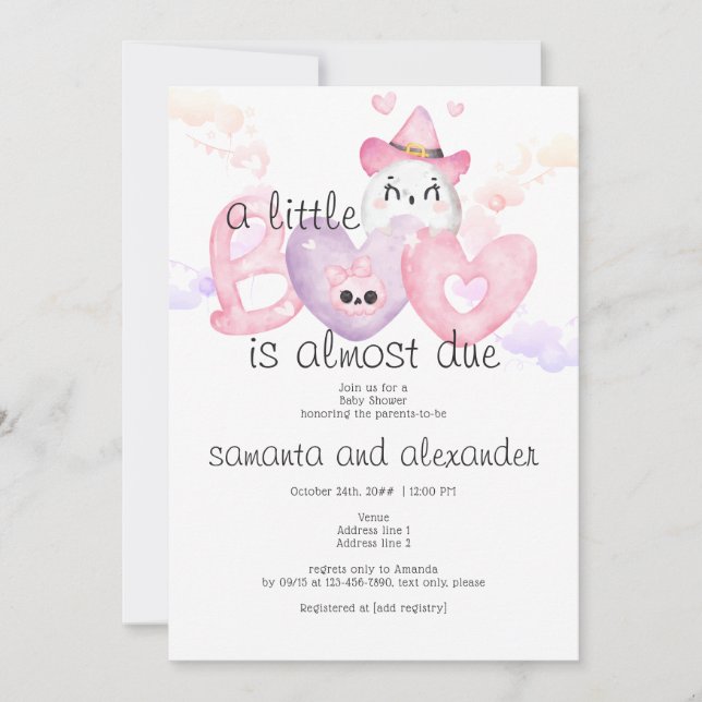 Invitación Little BOO Pink Coquette Skull Gothic Baby Shower (Anverso)