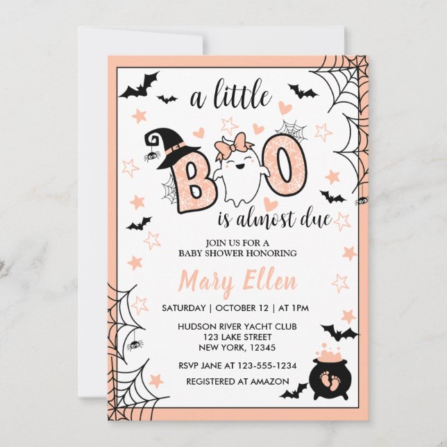 INVITACIÓN LITTLE BOO PINK HALLOWEEN BABY SHOWER (Anverso)