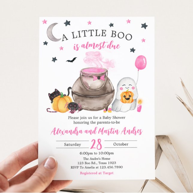 Invitación Little Boo Pink Halloween Baby Shower (Pink Little Boo Halloween Baby Shower Invitation)