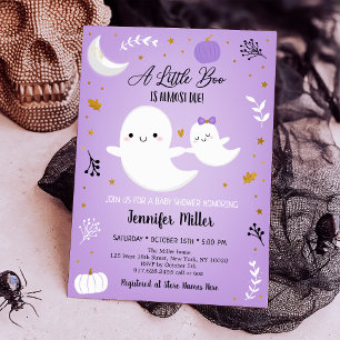 Invitación Little Boo Purple Ghost Pumpkin Baby Shower