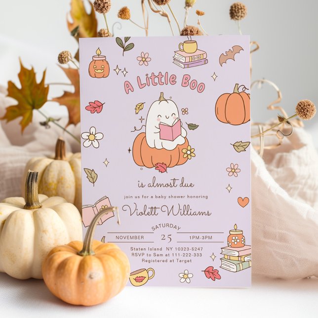 Invitación Little Boo Retro Purple Fall Baby Shower (Subido por el creador)