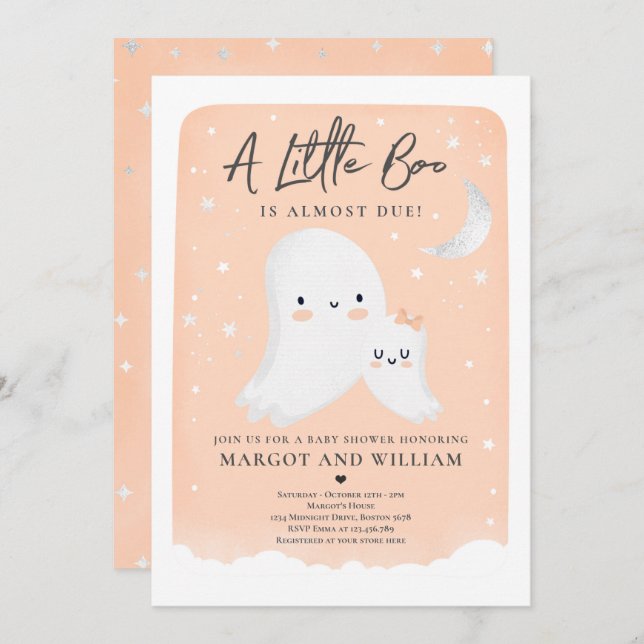 Invitación Little Boo Shower Halloween Ghost Baby Shower  (Anverso / Reverso)