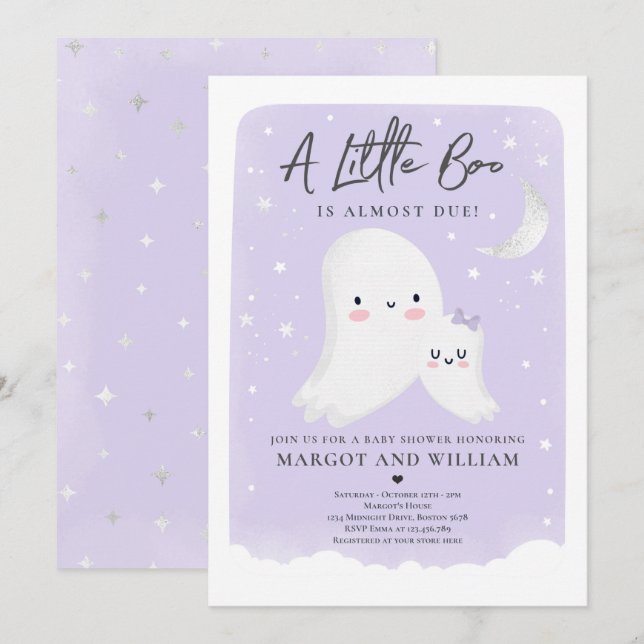 Invitación Little Boo Shower Halloween Ghost Baby Shower (Anverso / Reverso)