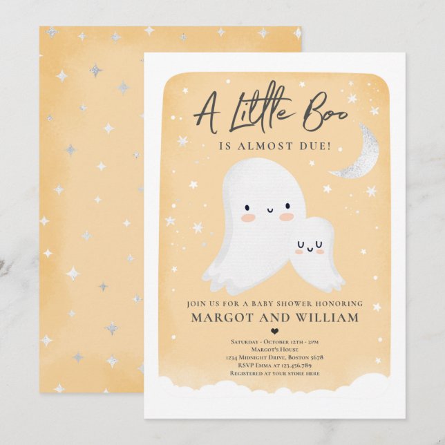 Invitación Little Boo Shower Halloween Ghost Baby Shower Inv (Anverso / Reverso)