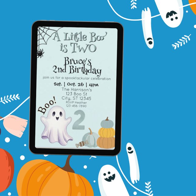 Invitación Little Boo Two, Blue 2nd Ghost Birthday (Subido por el creador)