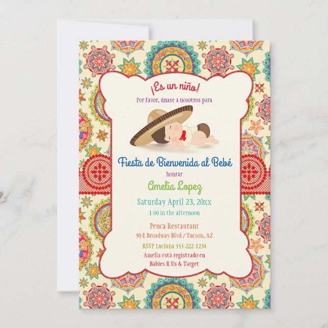 Invitación Little Boy Spanish Mexico Sombrero Baby Shower (Anverso)