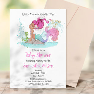 Invitación Little Brown Mermaid Watercolor Baby Shower