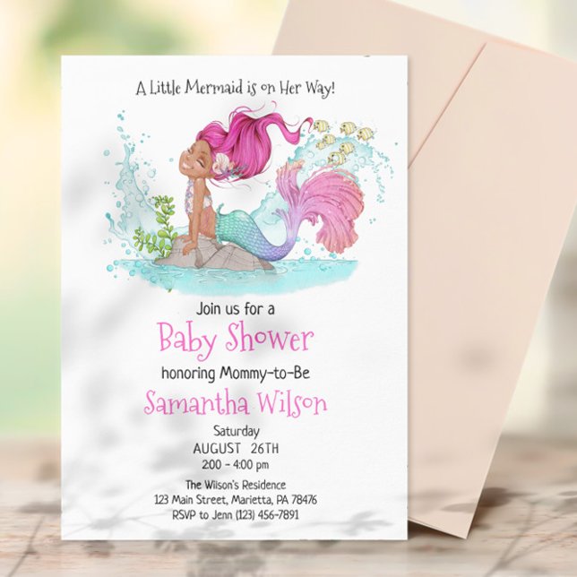 Invitación Little Brown Mermaid Watercolor Baby Shower (Subido por el creador)