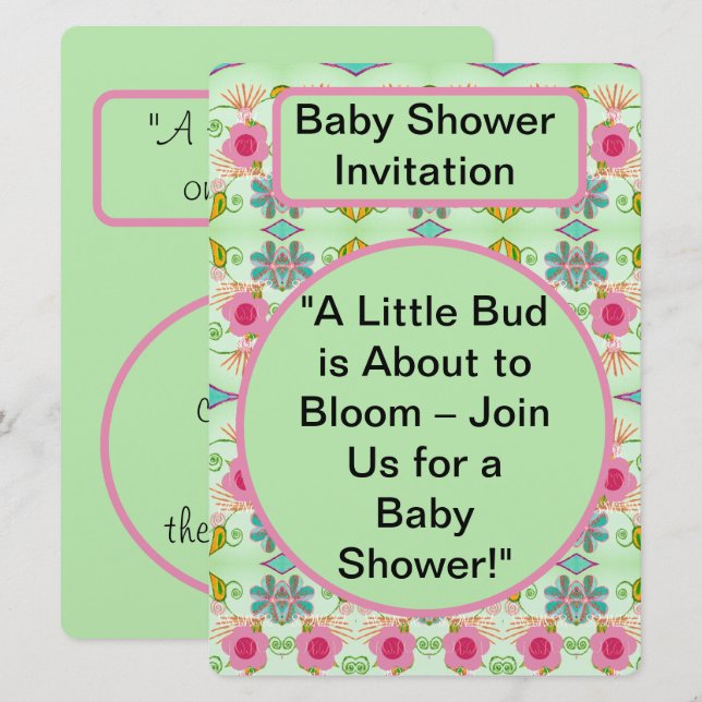 Invitación Little Bud está floreciendo: Baby Shower (Anverso / Reverso)