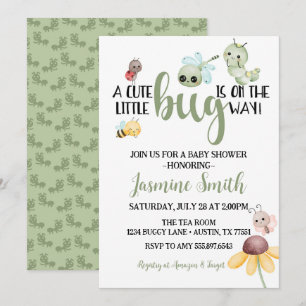 Invitación Little Bug Baby Shower Insectos Caterpillar