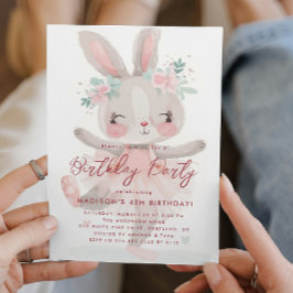 Invitación Little Bunny Ballerina Pink Birday Party