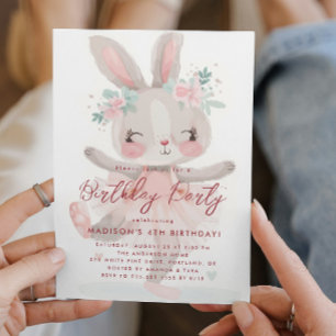 Invitación Little Bunny Ballerina Pink Birday Party