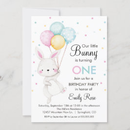 Invitación Little Bunny Balloons Birthday Invitation