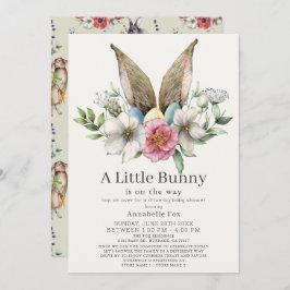 Invitación Little Bunny Ear Floral Green Drive by Baby Shower