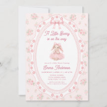 Little Bunny Floral Girl Baby Shower Invitation