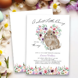 Invitación Little Bunny Floral Love Heart Baby Shower