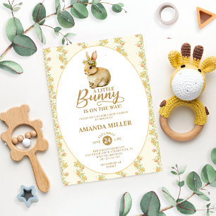 Invitación Little Bunny Vintage Floral Boho Baby Shower