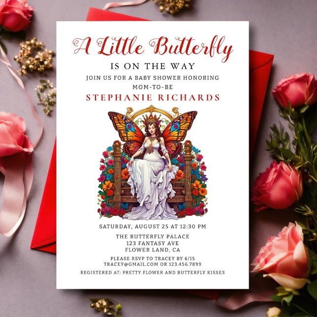 Invitación Little Butfly Floral Red Rose Fairy Baby Shower (Subido por el creador)