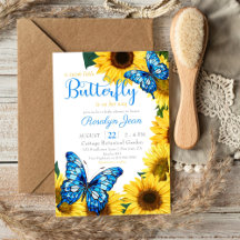 Little Butfly Sunflower Cobalt Blue Baby Shower