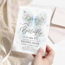 Invitación Little Butterfly Blue Bow Baby Shower