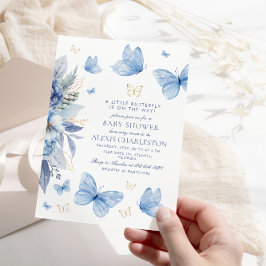 Invitación Little Butterfly Blue Flowboy Boy Baby Shower