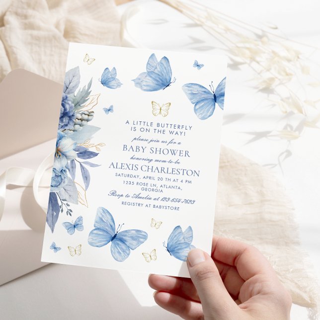 Invitación Little Butterfly Blue Flowboy Boy Baby Shower (Subido por el creador)