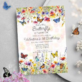 Invitación Little Butterfly Colorful Wildflowers Cumpleaños