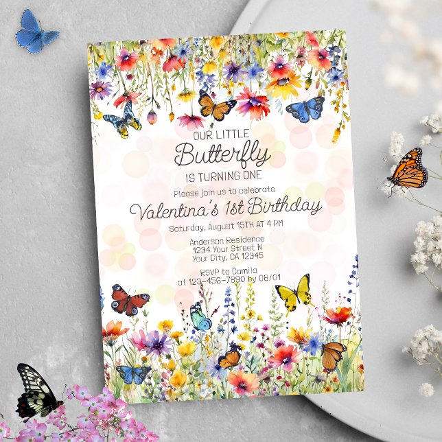 Invitación Little Butterfly Colorful Wildflowers Cumpleaños (Subido por el creador)
