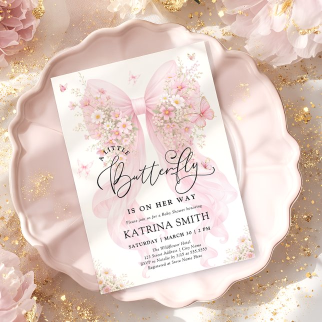 Invitación Little Butterfly Pink Bow Girl Baby Shower (Subido por el creador)
