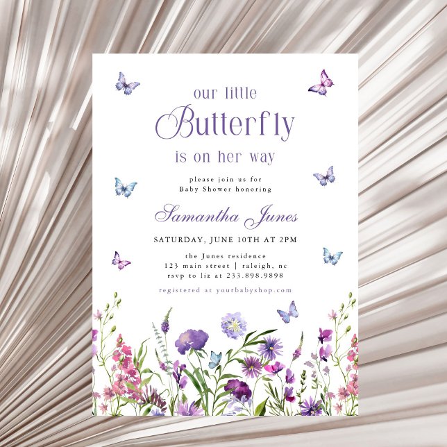 Invitación Little Butterfly Wildflowers Purple Baby Shower (Subido por el creador)