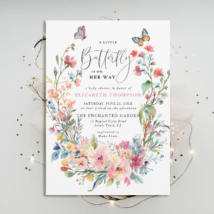 Invitación Little Butterfly Wildflowers Whimsical Baby Shower