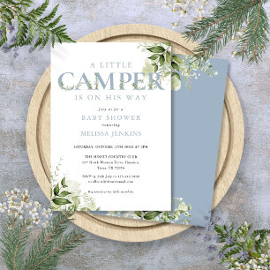 Invitación Little Camper Dusty Blue Greeneration Baby Shower