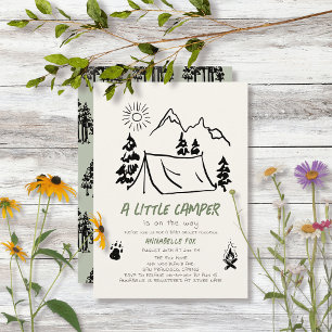 Invitación Little Camper Hand-Draw Tent Boy Baby Shower
