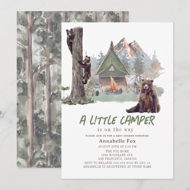 Invitación Little Camper Mountain Bears Boy Baby Shower (Anverso / Reverso)