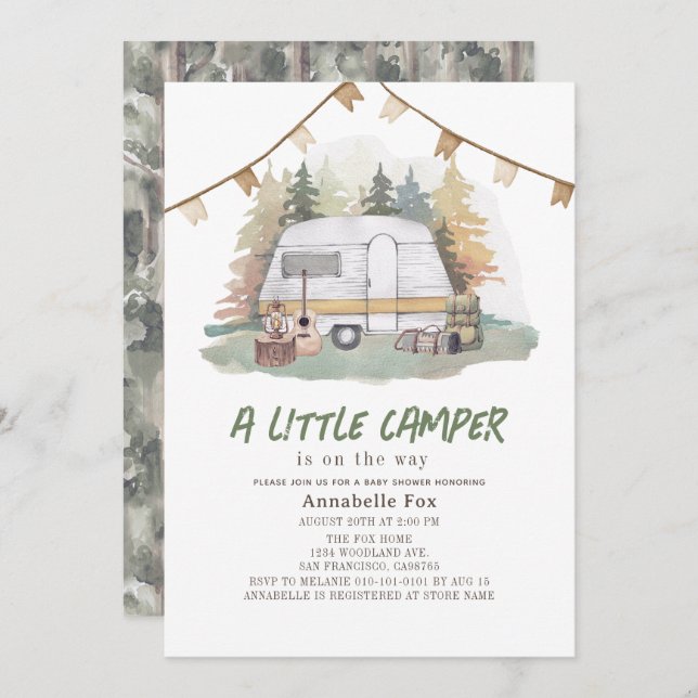 Invitación Little Camper Mountain Forest Boy Baby Shower (Anverso / Reverso)