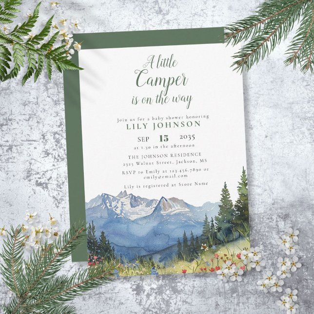 Invitación Little Camper Mountain Wildflower Baby Shower (Little Camper Mountain Wildflower Baby Shower Invitation)