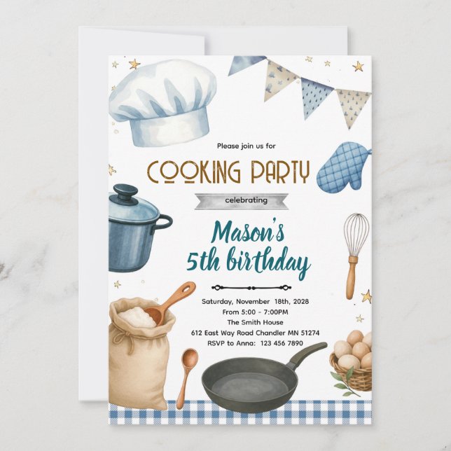 Invitación Little Chef cooking baking party invitation (Anverso)