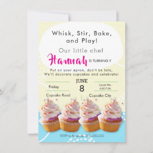 Invitación Little Chef Cupcake Baking Birday Party