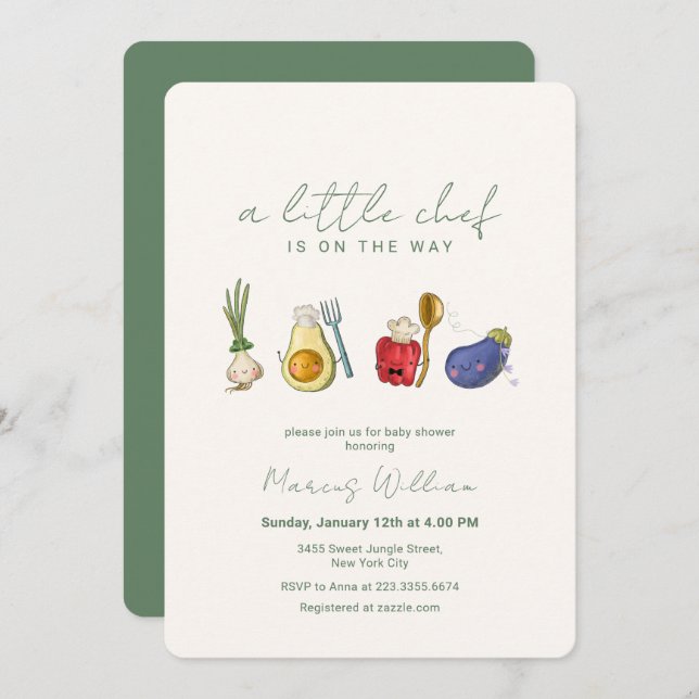 Invitación Little Chef Veggie Farmer's Market Baby Shower (Anverso / Reverso)