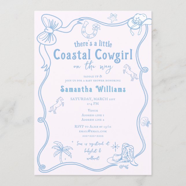 Invitación Little Coastal Cowgirl Pink Blue Girl Baby Shower (Anverso)