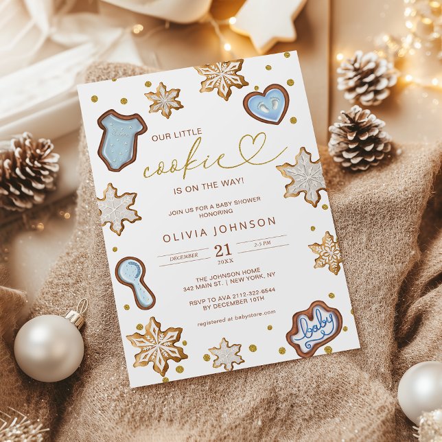 Invitación Little Cookie Blue Baby Shower Gingerbread Winter (Subido por el creador)