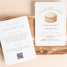 Invitación Little Cookie Macaron Código QR Baby Shower Neutra