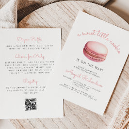 Invitación Little Cookie Macaron QR Code Pink Baby Shower
